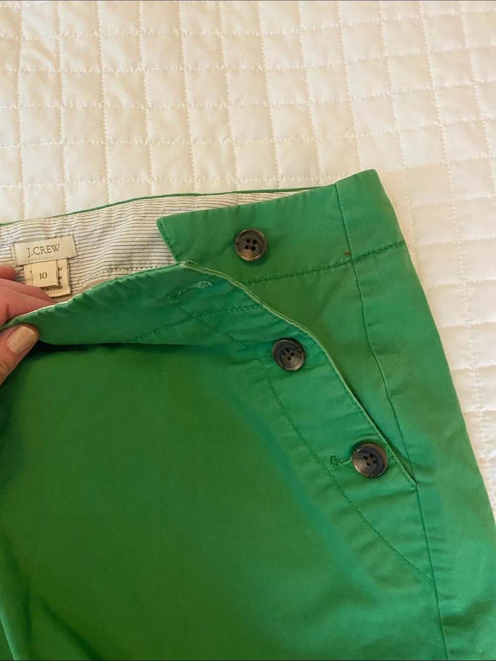 J. Crew Kelly Green Button-Accent Rolled Hem Shorts